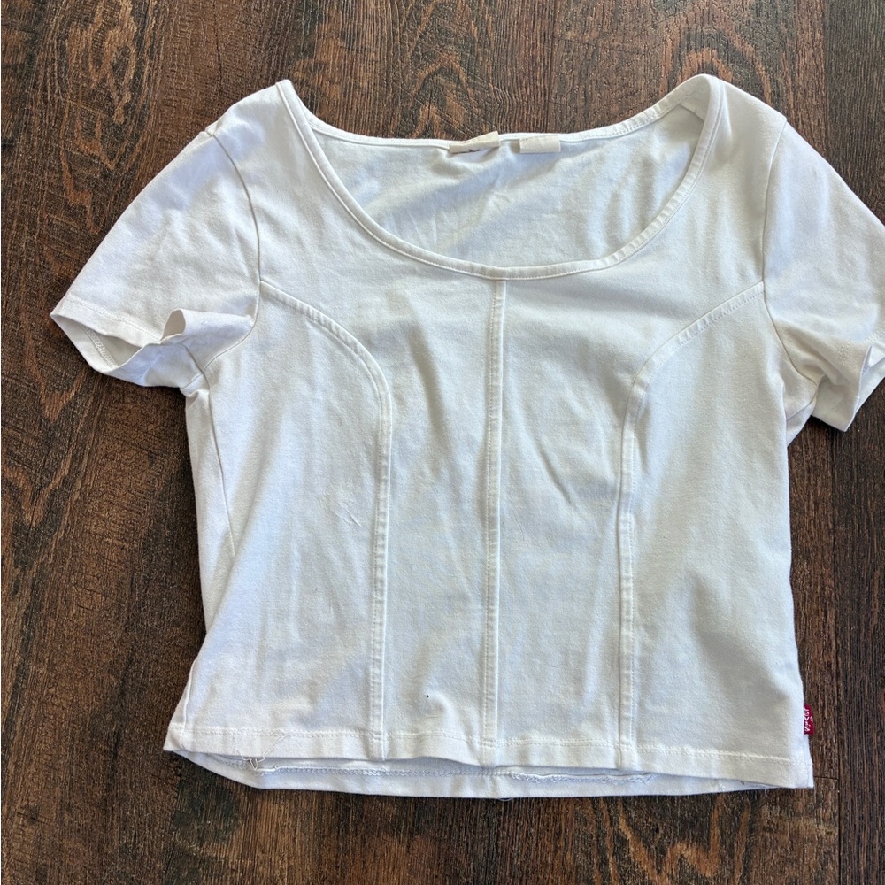 Levi's White Scoop Neck Short Sleeve Cropped Top - White